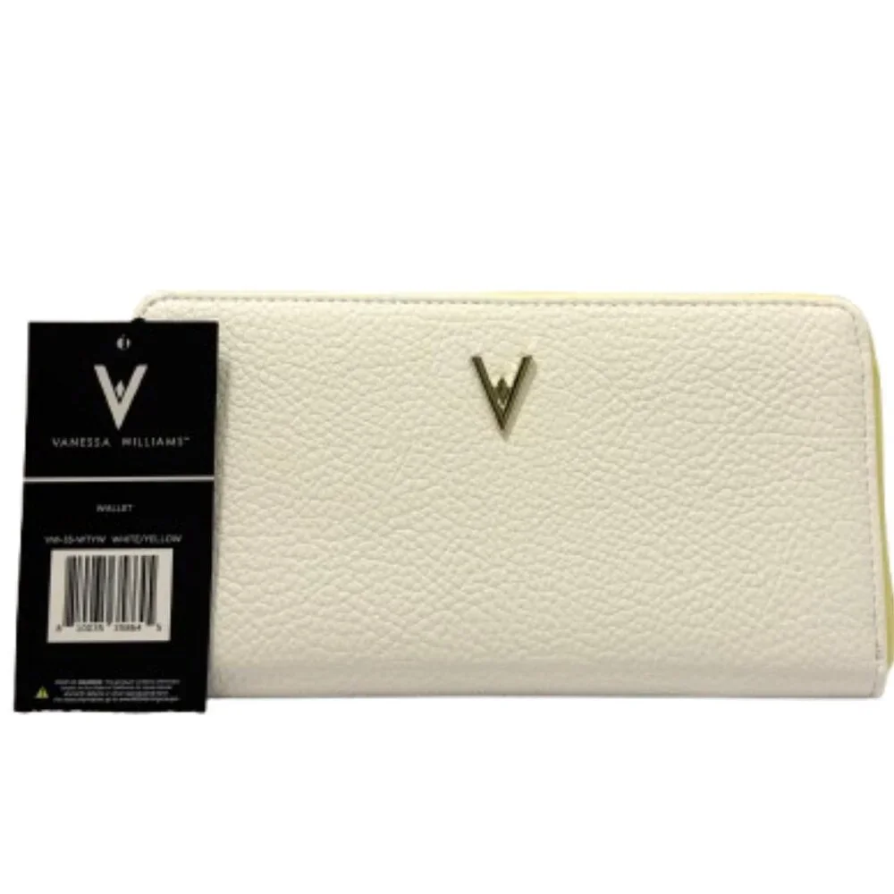NWT Vanessa Williams White Wallet with Yellow trim